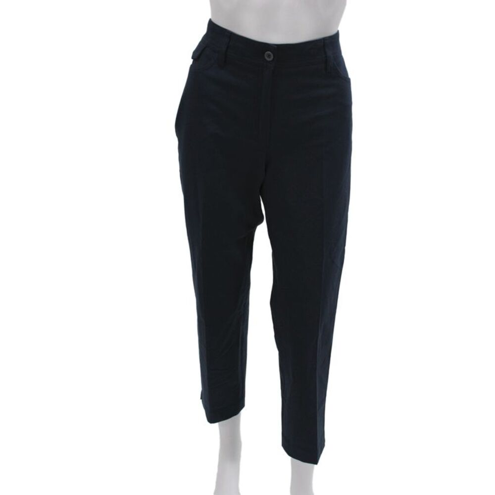 Gunex Womens Ankle Black Cotton Pants Button Closure Solid Classic Size 8
